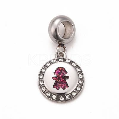 304 Stainless Steel Crystal Rhinestone European Dangle Charms STAS-F278-07P-1