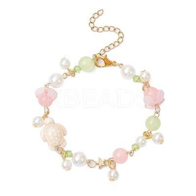Synthetic Turquoise Beads Charm Bracelets BJEW-JB11849-02-1