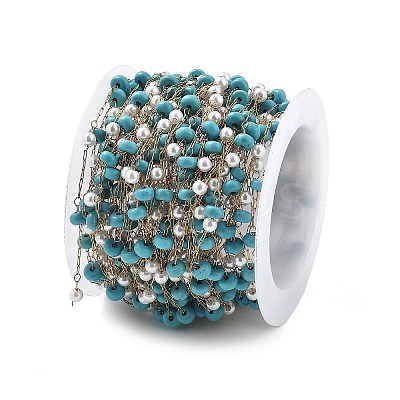 Synthetic Turquoise & Glass Beads Link Chains CHS-K021-04G-1