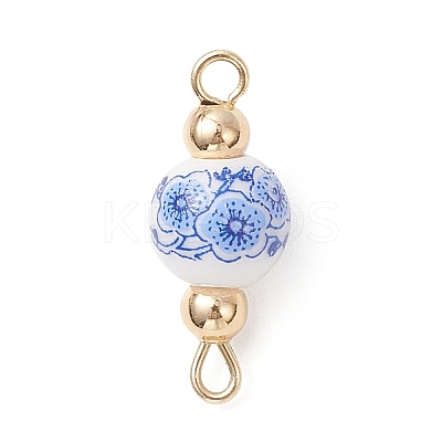 Handmade Flower Printed Porcelain Ceramic Round Links Connector Charms PALLOY-JF04451-02-1