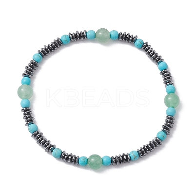 Natural Green Aventurine & Synthetic Turquoise & Non-magnetic Synthetic Hematite Beaded Stretch Bracelets BJEW-JB10827-1