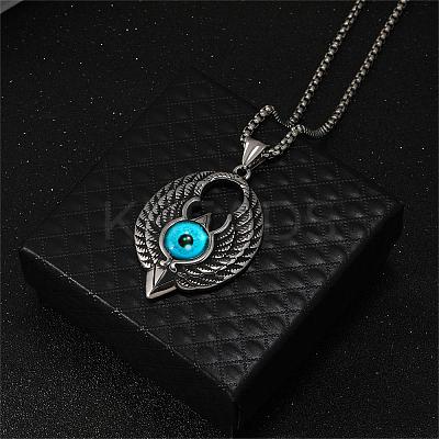 Wing with Evil Eye Pendant Necklace Lucky Spiritual Protection Necklaces Hip-hop Punk Style Charm Stainless Steel Jewelry for Men and Women JN1116A-1