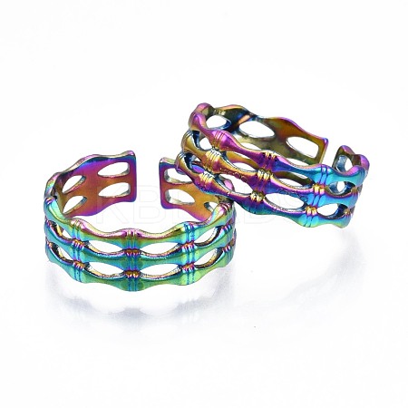 304 Stainless Steel Bamboo Shape Cuff Ring RJEW-N038-091-1