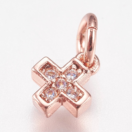 Brass Micro Pave Cubic Zirconia Tiny Cross Charms ZIRC-E147-61RG-1