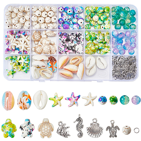 DIY Ocean Theme Synthetic Turquoise & Natural Cowrie Shell & Alloy Jewelry Making Findings Beads Kits DIY-SC0027-42-1
