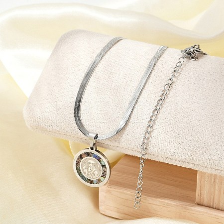 201 Stainless Steel Flat Round Pendant Flat Snake Chain Necklaces for Men NJEW-S387-04P-1