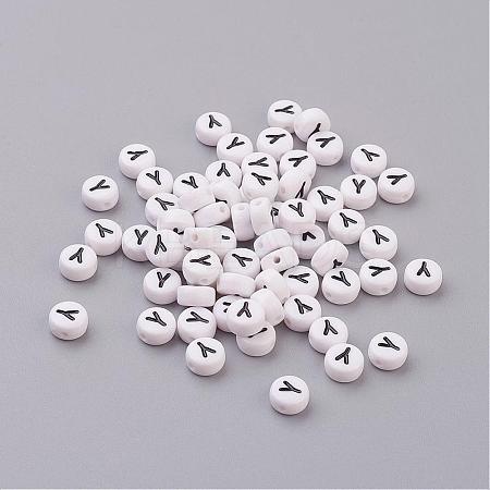 Flat Round with Letter Y Acrylic Beads X-PL37C9070-Y-1