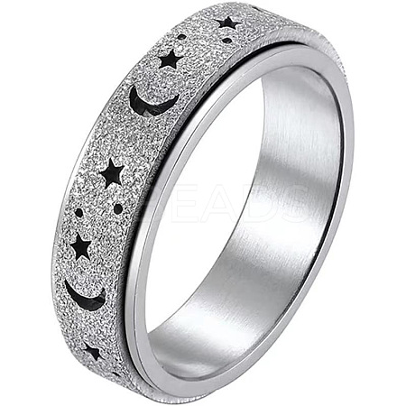 Stainless Steel Moon and Star Rotatable Finger Ring MOST-PW0001-005B-05-1