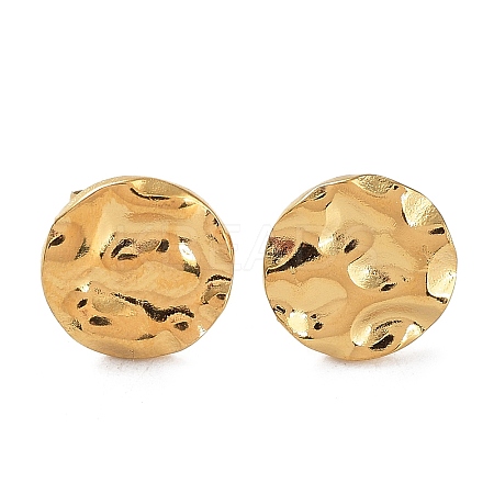 Ion Plating(IP) 304 Stainless Steel Textured Flat Round Ear Studs for Women EJEW-P234-11G-1