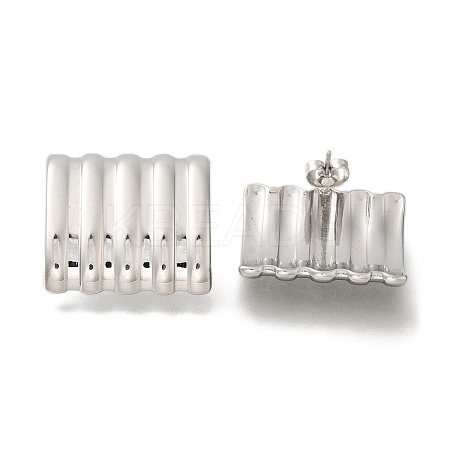 304 Stainless Steel Curved Rectangle Stud Earrings for Women EJEW-S227-54P-1