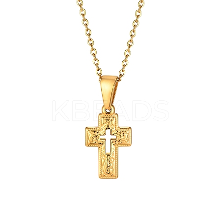 Stainless Steel Cross Pendant Cable Chain Necklaces for Women PW-WG067D3-01-1