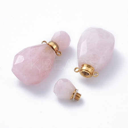 Faceted Natural Rose Quartz Openable Perfume Bottle Pendants G-E564-10B-G-1