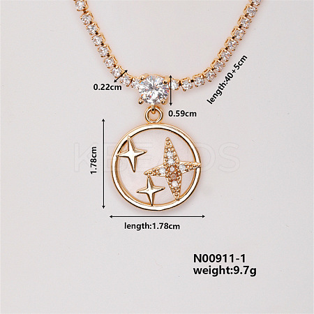Fashion Brass Rhinestones Flat Round Pendant Necklace for Women AB9344-1-1