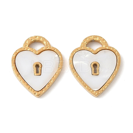 304 Stainless Steel Pave Natural white Shell Heart Lock Connector Charms STAS-U057-27G-1