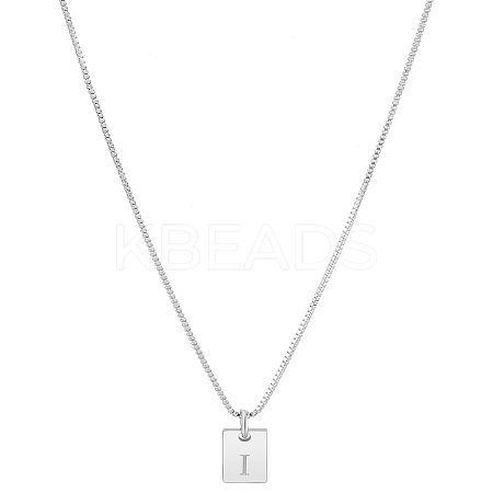 1Pc Stainless Steel Letter Rectangle Pendant Necklaces NJEW-LP0001-34I-P-1