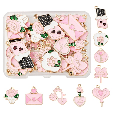 36Pcs 9 Styles Valentine's Day Theme Alloy Enamel Pendants ENAM-FS0002-52-1