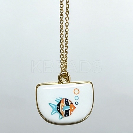 Ocean Brass Enamel Fan Pendant Necklaces for Women WGBD0BA-03-1