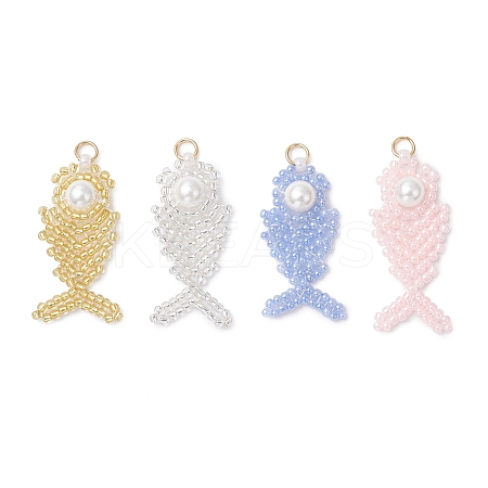 Glass Seed Beaded Fish Pendants PALLOY-MZ00666-1