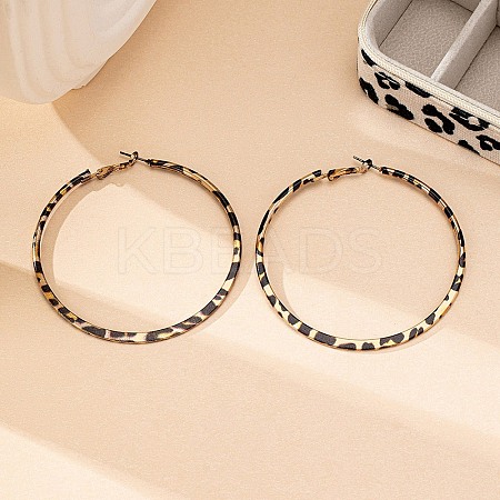 Ring with Leopard Print Alloy Hoop Earrings LS-EJEW-Z112-02P-1