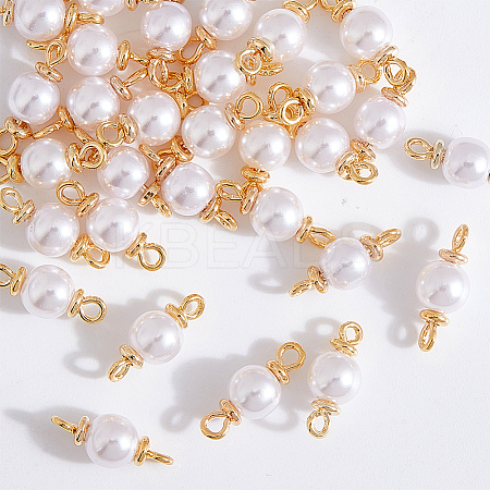 30Pcs ABS Plastic Imitation Pearl Round Connector Charms KK-WR0001-32-1