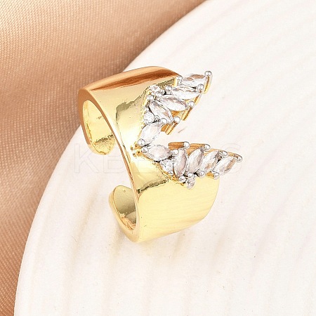 Brass Micro Pave Cubic Zirconia Cuff Rings RJEW-D333-04B-G-1
