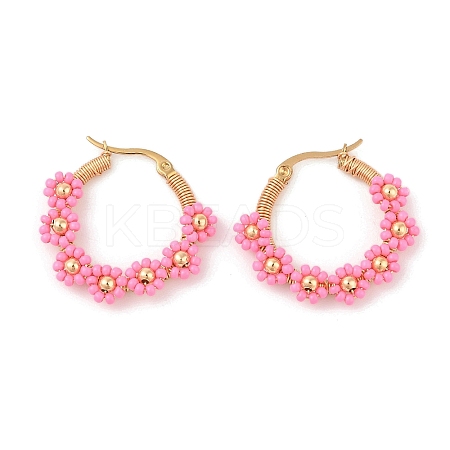 PVD Vacuum Plating 304 Stainless Steel Flower Hoop Earrings EJEW-U017-01G-01-1