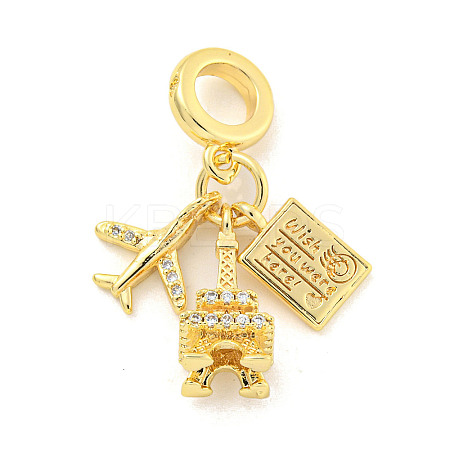 Rack Plating Brass Micro Pave Cubic Zirconia European Dangle Charms KK-P270-02F-G-1