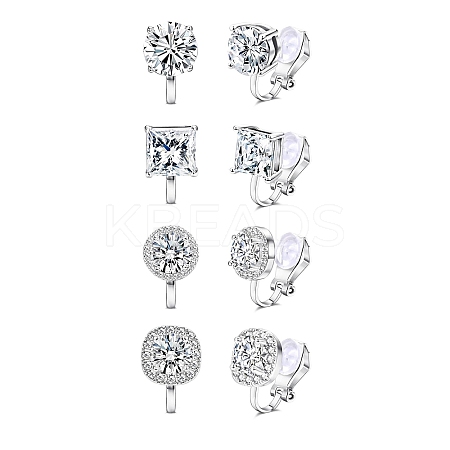 Brass Micro Pave Clear Cubic Zirconia Cuff Earrings EJEW-Z148-01P-1