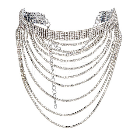 1Pc Brass Rhinestone Cup Chains Multi Layered Necklace NJEW-FG0001-12-1