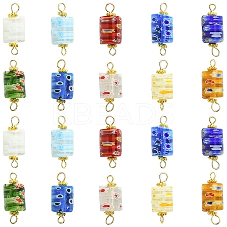 30Pcs Handmade Millefiori Glass Connector Charms PALLOY-YW00113-1