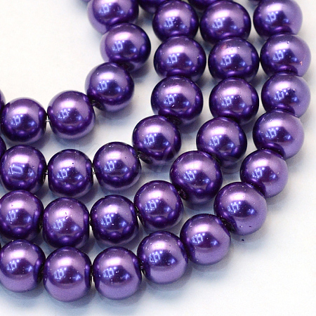 Baking Painted Pearlized Glass Pearl Round Bead Strands HY-Q330-8mm-76-1