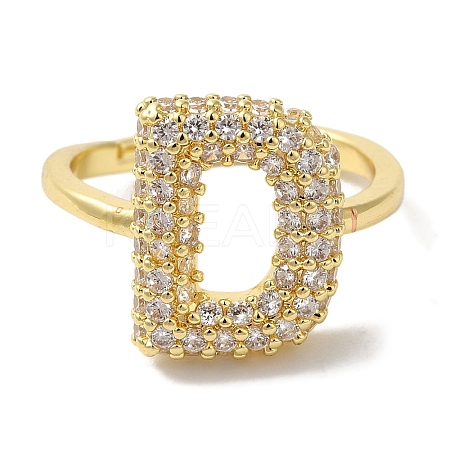 Rack Plating Letter Brass Micro Pave Clear Cubic Zirconia Adjustable Rings for Women KK-S391-03G-D-1