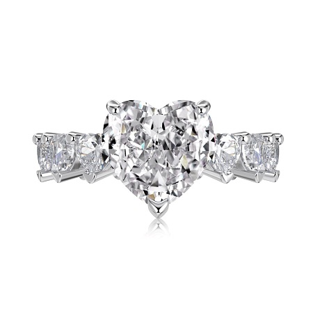 Heart Rhodium Plated 925 Sterling Silver Micro Pave Cubic Zirconia Finger Rings for Women RJEW-F168-06P-1