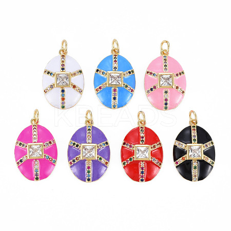 Brass Micro Pave Colorful Cubic Zirconia Pendants ZIRC-S067-238-NF-1