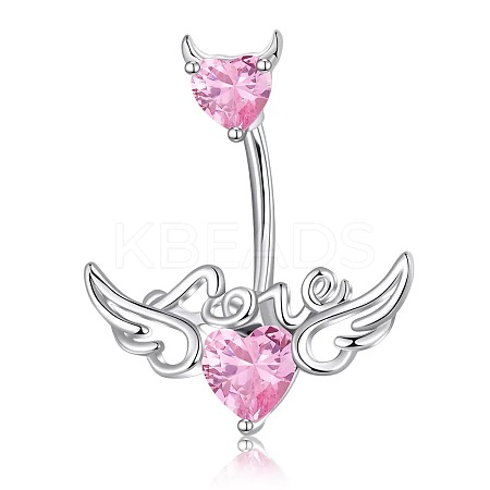 304 Stainless Steel Pave Cubic Zirconia Curved Barbell Belly Rings FS-WG6D7D2-09-1