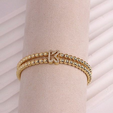 Brass Micro Pave Clear Cubic Zirconia Beads Double Strands Stretch Bracelets for Women FS-WGC7159-11-1