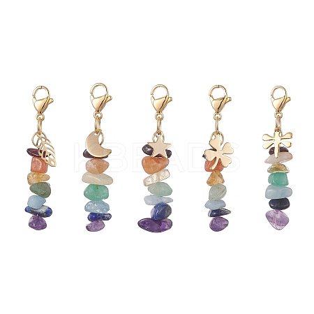 7 Chakra Natural Mixed Gemstone Chip Pendant Decorations HJEW-JM01023-1