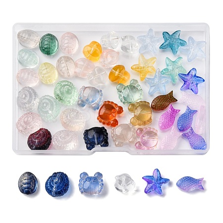 48Pcs 6 Styles Transparent Glass Beads GLAA-FP0001-17-1