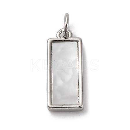 Brass Pave Natural Shell Rectangle Charms KK-P308-03P-1