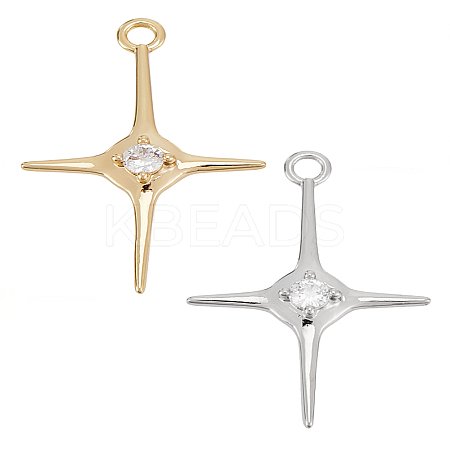 2Pcs 2 Colors 14K Brass Micro Pave Cubic Zirconia Pendants KK-LP0001-97-1
