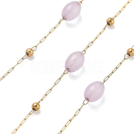 Natural Dyed Jade & 304 Stainless Steel Beads Link Chains CHS-K021-08B-02-1