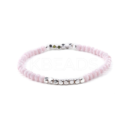 Gold-tone Miyuki Elastic Crystal Beaded Bracelet with Acrylic Tube Beads ST9549968-1