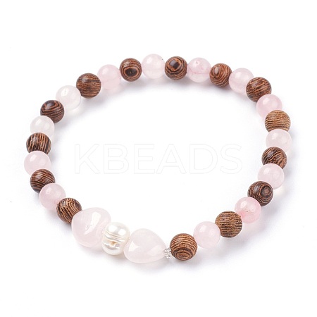 Natural Rose Quartz Stretch Bracelets BJEW-JB03747-04-1