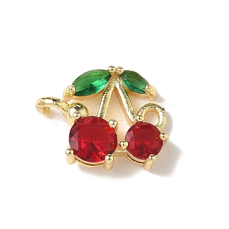 Brass Pave Green and Dark Red Cubic Zirconia Cherry Connector Charms KK-I276-47A-G-1