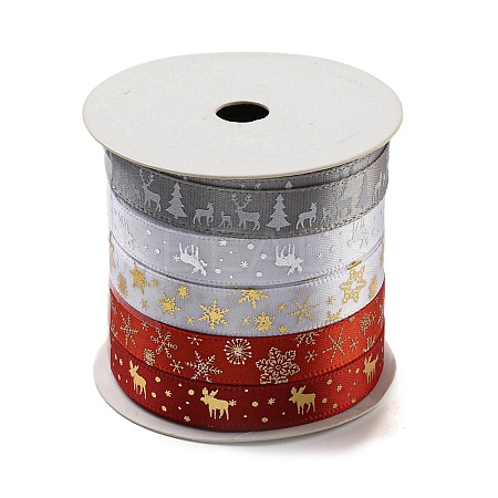 10M  5 Colors Hot Stamping Christmas Polyester Ribbons Set X1-OCOR-Q026-02-1