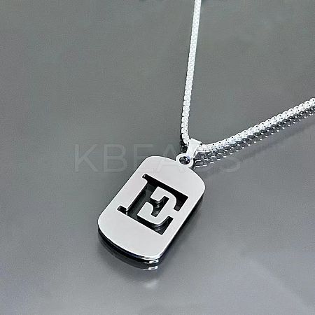 Rectangle with Laser Cut Letter 201 Stainless Steel Initial Pendant Necklaces WGA5E8C-05-1
