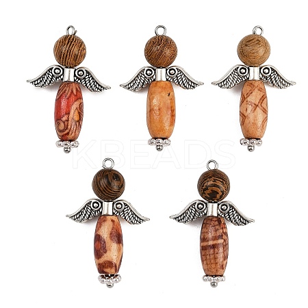 Printed Natural Wood Pendants PALLOY-JF04386-1