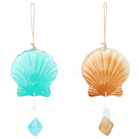 Hot Melt Glass Shell Shape Pendant Decoration AJEW-WH20073-014-1