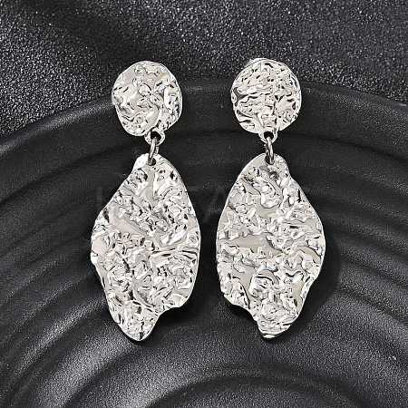 304 Stainless Steel Hammered Textured Leaf Dangle Stud Earrings EJEW-K268-44P-1
