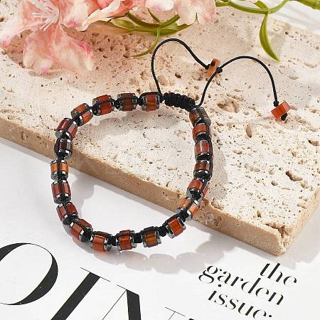 Adjustable Natural Carnelian and Non-magnetic Synthetic Hematite Braided Bead Bracelets BJEW-Z090-01D-1